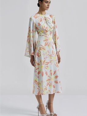 By Malina Floral Midi Dress in Pastel Peach and Yellow NWT Size XXL